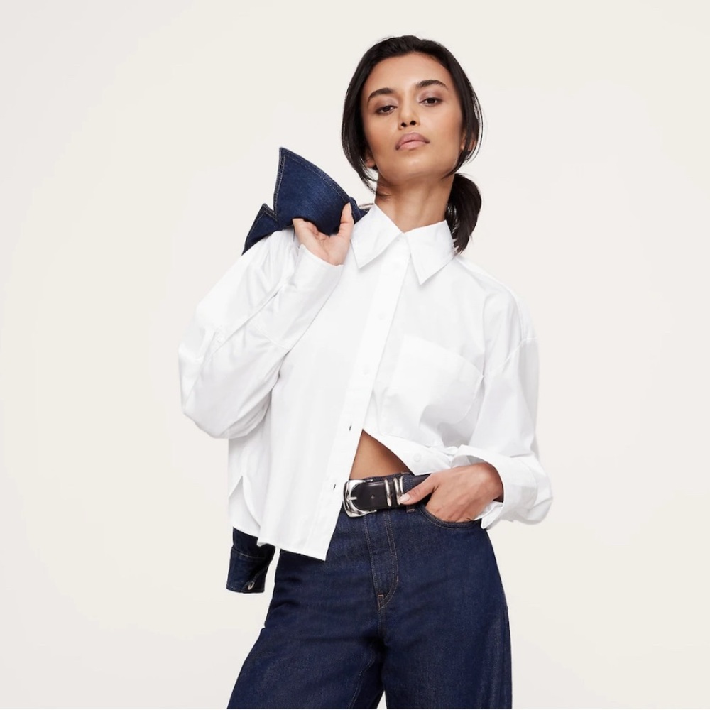 Banana Republic White Boxy Crop Button Down